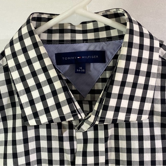 Tommy Hilfiger Men's 16 Black & White Plaid Casual Button Down Long Sleeve Shirt - Picture 9 of 12